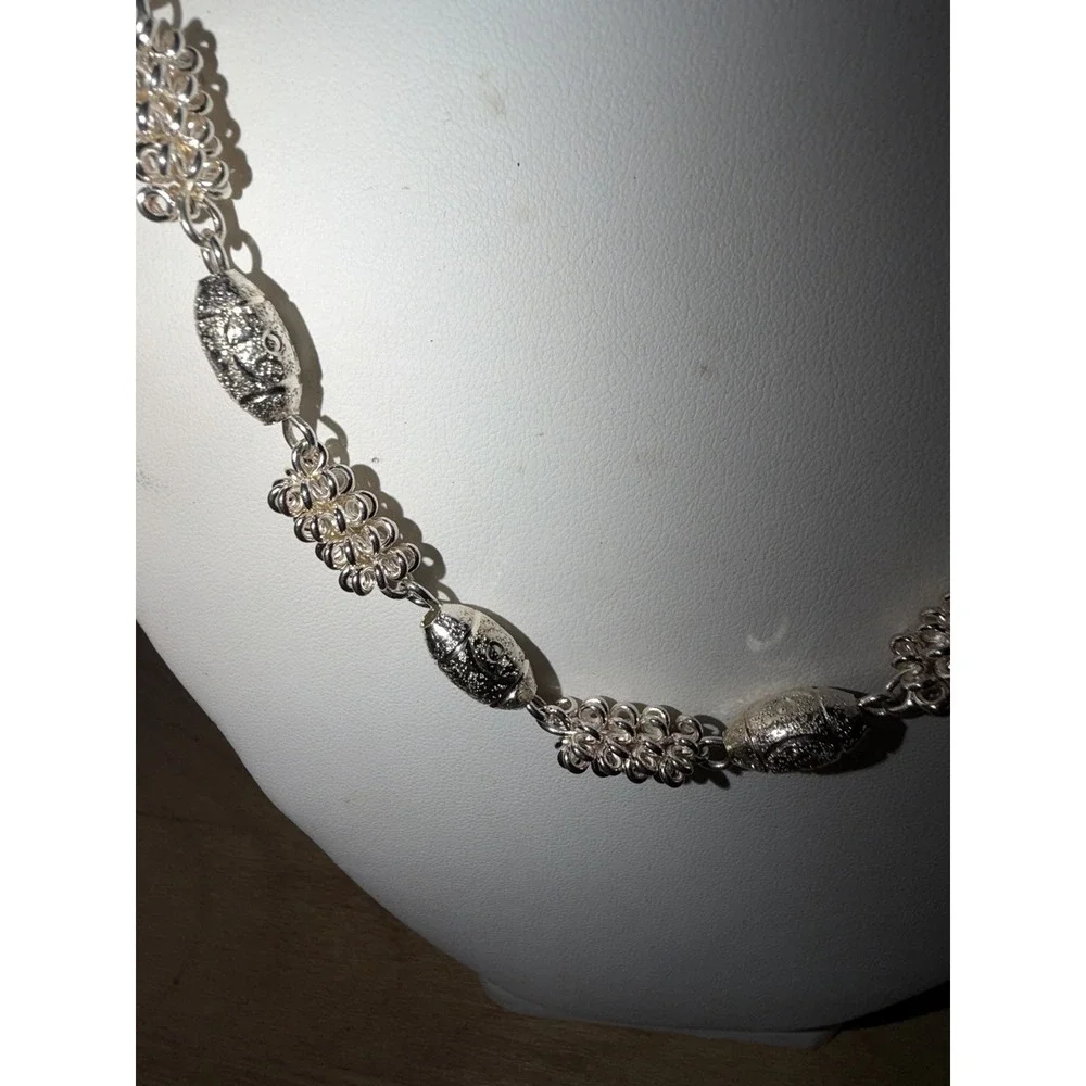 Vintage Sterling Silver 925 Filigree Bead Choker Necklace Lobster Clasp